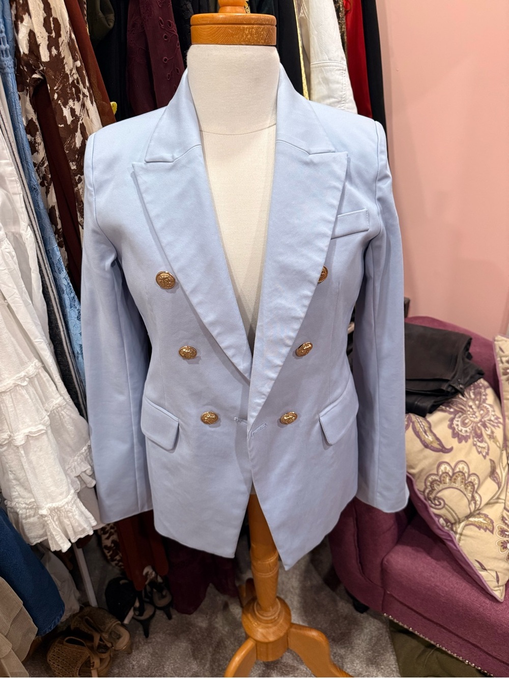 Light Blue Double-Breasted Women's Blazer